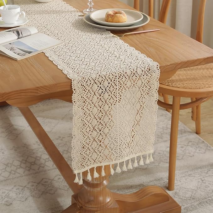 meioro Crochet Lace Table Runner, 12x78 Inch Boho Cotton Table Runners by meioro