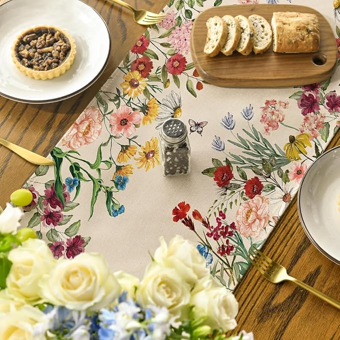 Artoid Mode Plants Floral Butterfly Valentine's Day Table Runner, Anniversary - Image 4