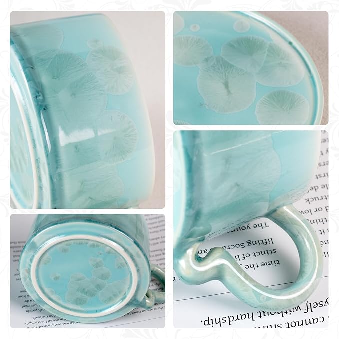 KAMMAK Tea Cups and Saucers Set of 2, 7.5 oz Glaze Coffee Mugs, 726N | - Image 5