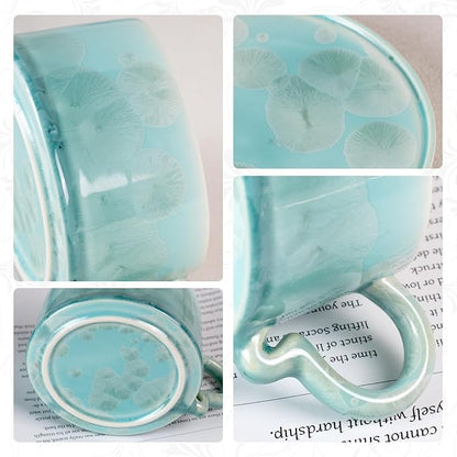 KAMMAK Tea Cups and Saucers Set of 2, 7.5 oz Glaze Coffee Mugs, 726N | - Image 5