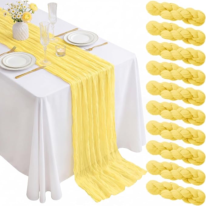 10Pack Light Yellow Table Runner 10FT Gauze Cheesecloth Table Runner | 21x120 by Dugpit