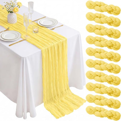 10Pack Light Yellow Table Runner 10FT Gauze Cheesecloth Table Runner | 21x120 by Dugpit