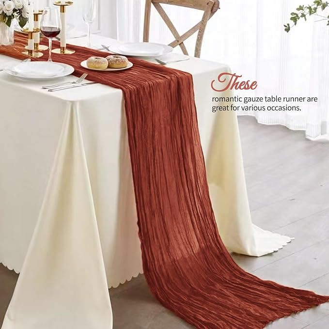 4 Pack Terracotta Cheesecloth Table Runner 10Ft, Fall Table Runner 21.5 x 120 - Image 4