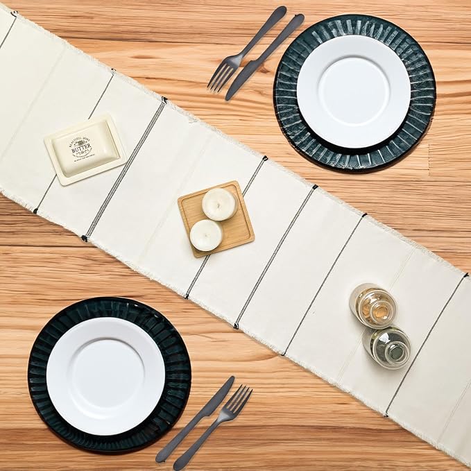 Recycled Cotton Ivory & Black Iris Table Runners, Handwoven Table Runners - Image 2