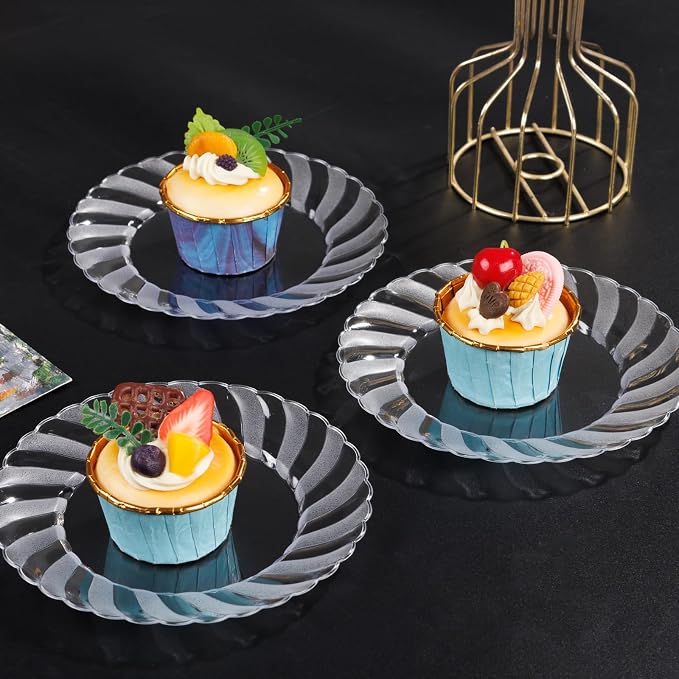 U-QE 100 Pieces Clear Plastic Plates-6 Inch Plastic Dessert Plates Disposable - Image 8