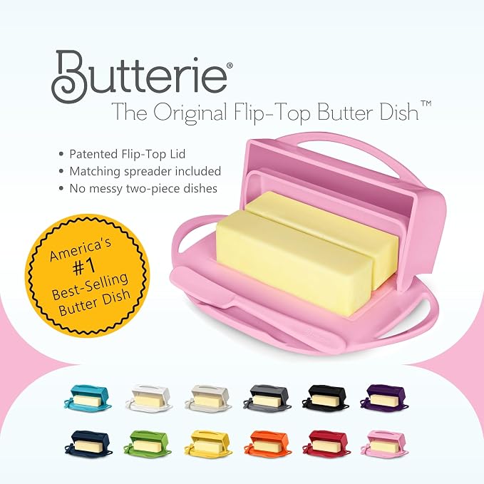 Flip Top Butter Dish with Attached Lid & Matching Knife - Image 8