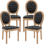 Vintage French Dining Chairs Set of 4, Round Back PU Leather Upholstered Side Chairs with Nailhead Trim and Solid Wood Frame, Sillas de Comedor for Dining Room & Kitchen, Black