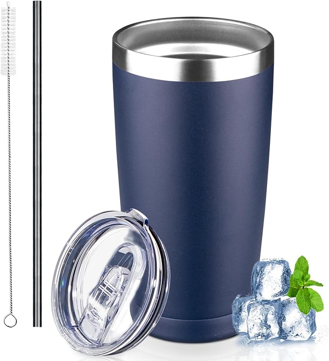 20 oz Tumbler with Lids and Straws, Stainless Steel Insulated Coffee Tumbler by GUDEMAO