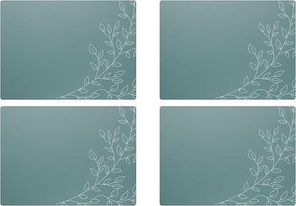 Royalty Art Teal Gray Boho Placemats, 4 Pc. Set, Non-Slip Cork Backed, Wipeable Heat Resistant Surface for Kitchen and Dining Table Protection, Cute Floral Pattern for Farmhouse or Rustic Decor