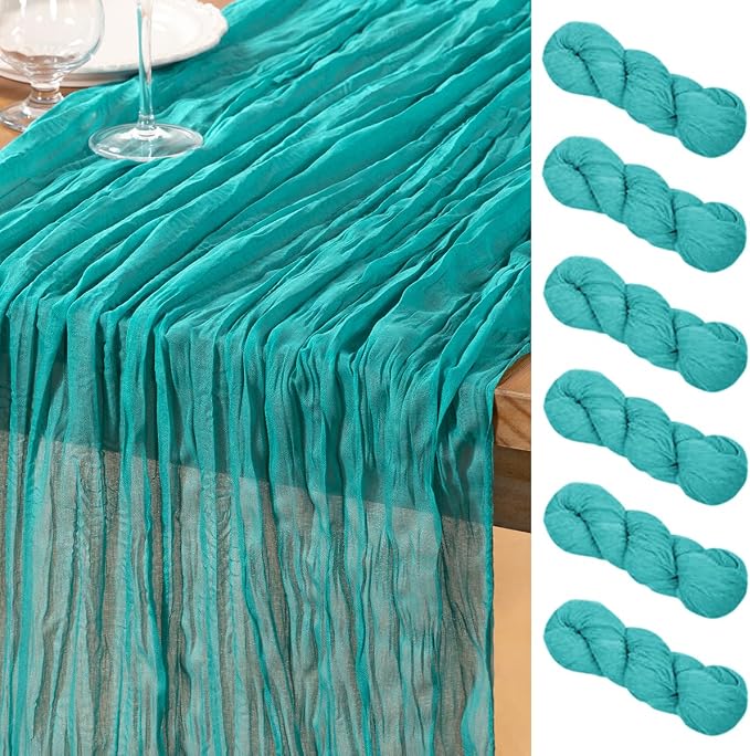 DeZerlor Teal Green Cheesecloth Table Runners 6 Pack Summer Boho Runners | by DeZerlor