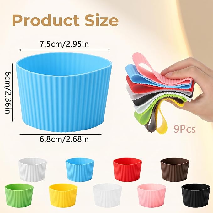 9Pcs Silicone Cup Sleeve, Heat Resistant Coffee Cup Sleeves | Coffee Cup - Image 2