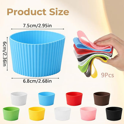 9Pcs Silicone Cup Sleeve, Heat Resistant Coffee Cup Sleeves | Coffee Cup - Image 2