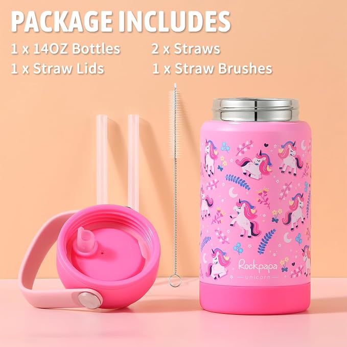 rockpapa 14 oz Kids Insulated Water Bottle，Stainless Steel Toddler Cups - Image 6