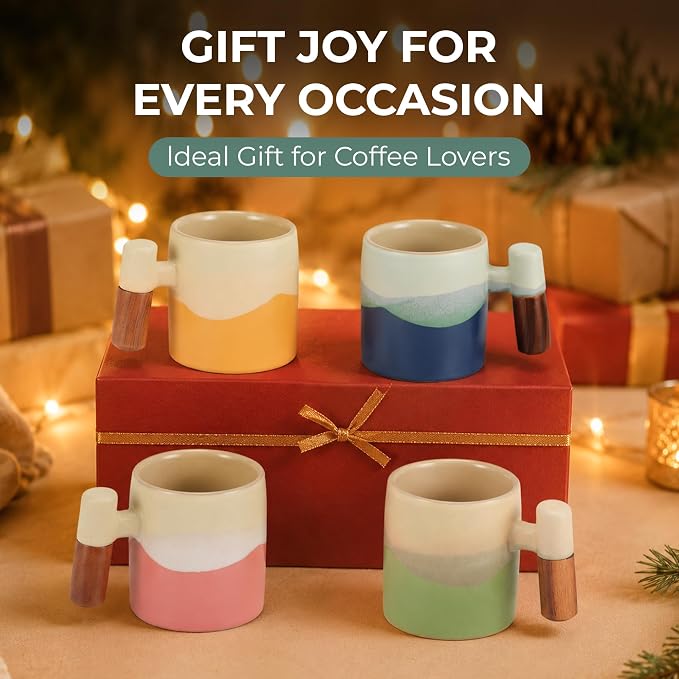 2.5oz Ceramic Espresso Cups, Earthy Colors | Porcelain Espresso Shot Cups Set - Image 6