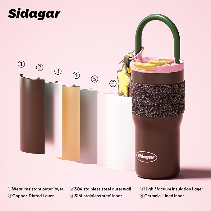 25oz Insulated Tumbler Ceramic Stainless Steel Water Bottle, Leak Proof - Image 9