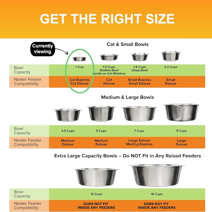 Neater Pet Brands 1 Cup Shallow Stainless Steel Cat Bowls, 1 Single Neater - Image 8