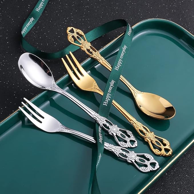 Silverware Set for 6 Stainless Steel Flatware Set Palace Style Hollow Relief Decoration 24 Piece Cutlery Utensils Include Knives Forks and Spoons Tableware Set for Home Kitchen Restaurant Party