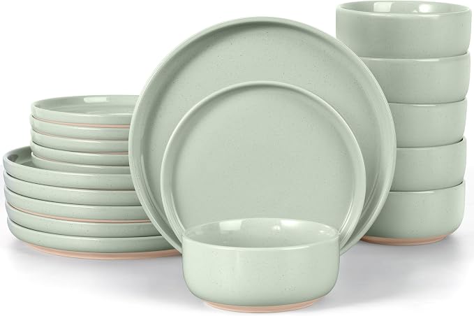 LIANYU Plates and Bowls Sets, 18 Piece Modern Speckled Dinnerware Set, China by LIANYU