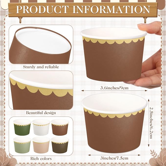 Zopeal 48 Pcs Woodland Disposable Ice Cream Bowls 9oz Green and Brown Assorted - Image 4