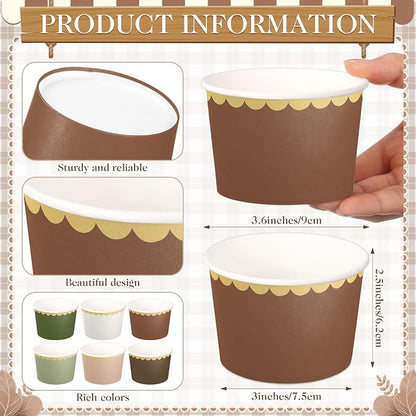 Zopeal 48 Pcs Woodland Disposable Ice Cream Bowls 9oz Green and Brown Assorted - Image 4