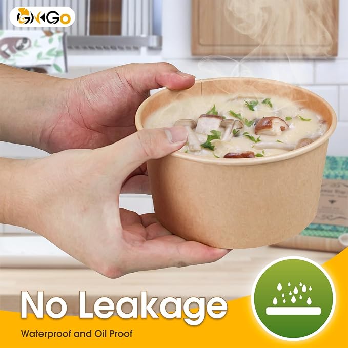 Ginkgo 90 Count 30 oz Extra Large Disposable Paper Bowls | Leak Proof, Heavy - Image 2