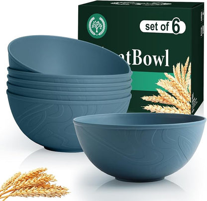 Bowls for Kitchen, Premium Wheat Straw Bowl 6 PCS, Unbreakable LIghtweight by HOMIENLY