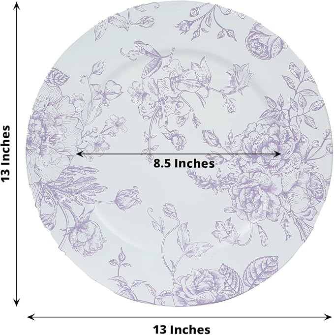 Efavormart 6 Pack Floral Acrylic Charger Plates in French Toile Pattern - Image 3