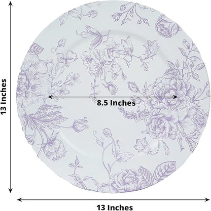 Efavormart 6 Pack Floral Acrylic Charger Plates in French Toile Pattern - Image 3