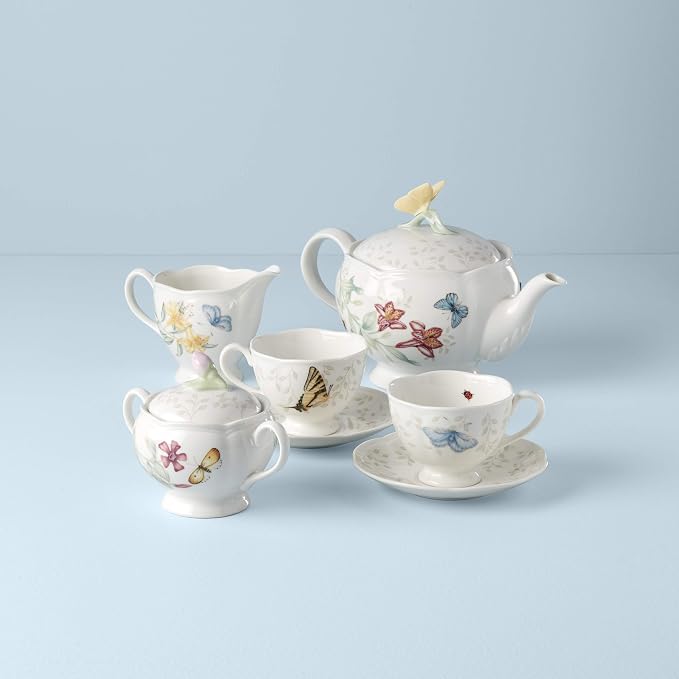 Lenox Butterfly Meadow Porcelain Teapot and Tea Cup Set, 48oz | Dishwasher safe - Image 4