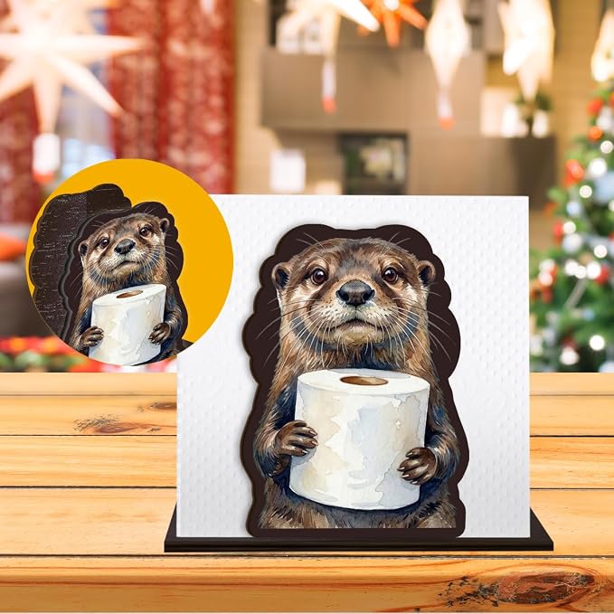 Cute Otter Napkin Holder for Table, Funny Otter Holding Tissue Design Wooden - Image 6