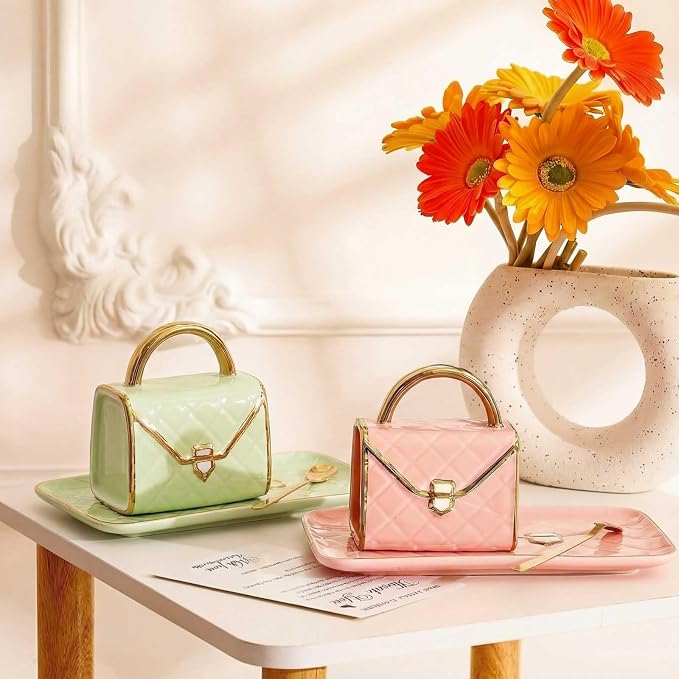 Zubebe 2 Set Coffee Mug Elegant Handbag Shaped Cup Modern Ceramic Purse Mug - Image 3