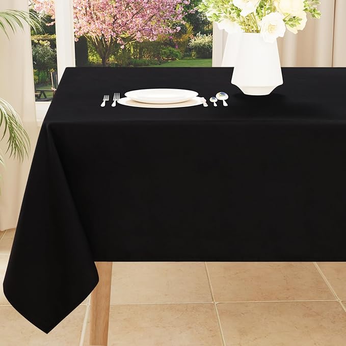 Smiry Rectangle Table Cloth, Waterproof Anti-Scratch Polyester Tablecloth, Decorative Washable Fabric Table Cover for Dining, Buffet, Parties and Outdoor, 54x108, Black