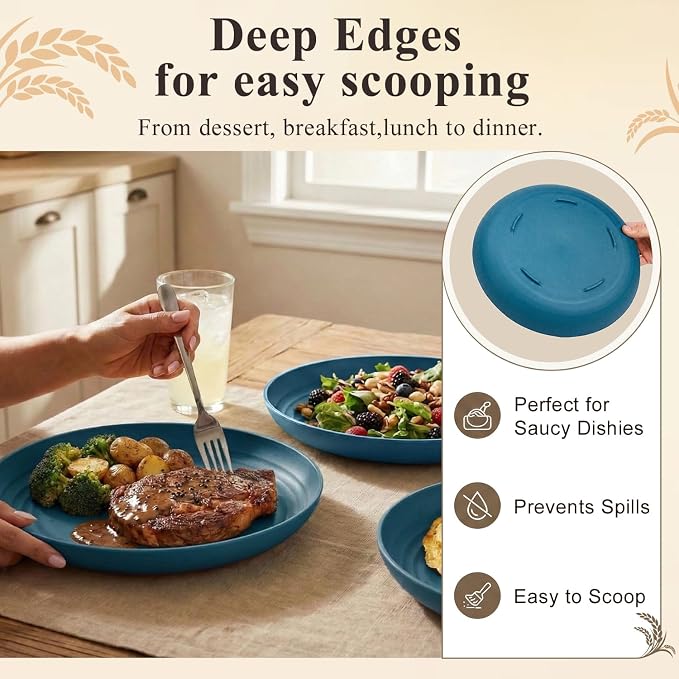 Deep Dinner Plates 11 Inch, Plastic Plates Reusable, Unbreakable Wheat Straw - Image 5