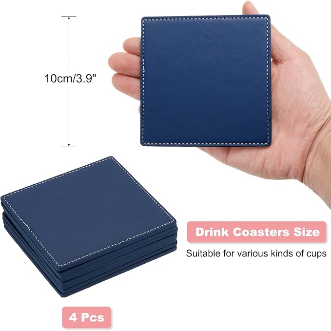 uxcell Square Drink Coasters Set of 4 White Stitched Dual Sided Non-Slip - Image 2