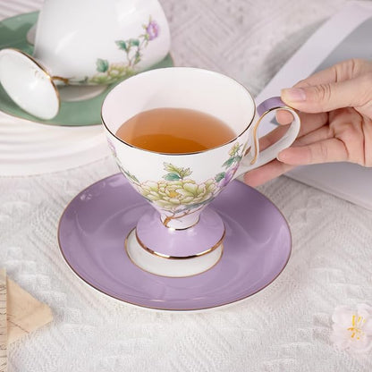 KAMMAK Ceramic Coffee Cups Saucers Set of 2, Porcelain Espresso Cups - Image 8