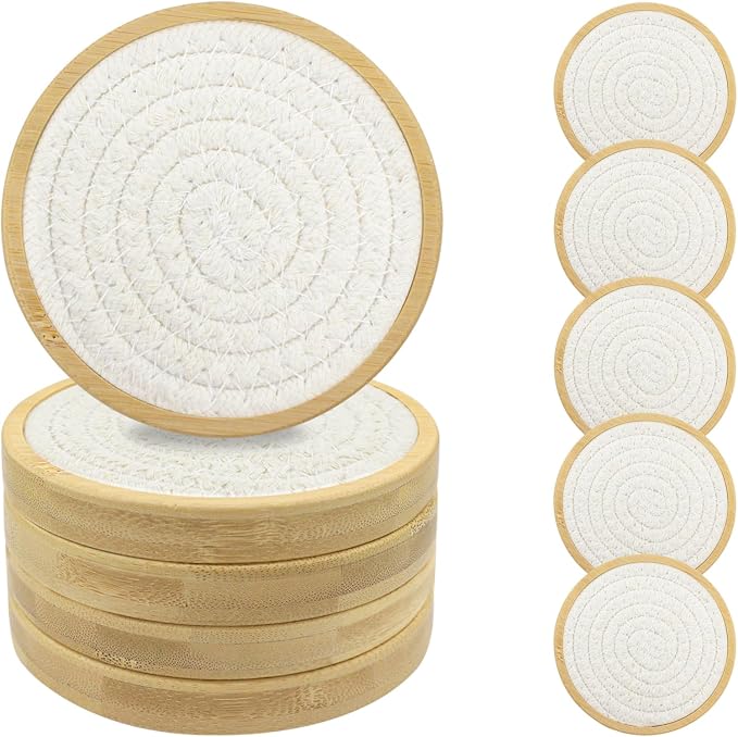 Wood Coasters for Drinks, Eykao Absorbent Coaster Sets of 5, Woven Drink by Eykao