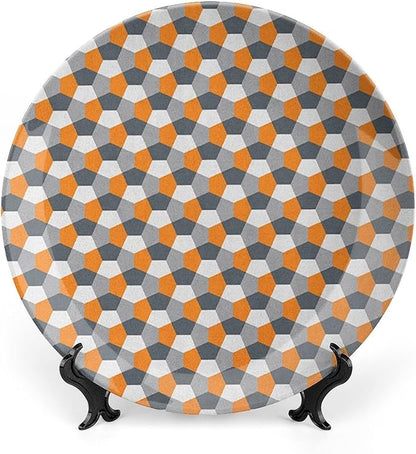 Ceramic Plates, Abstract Decorative Ceramic Plates, Modern Style Mosaic Tile with Hexagonal Shapes, 6 Inch, for Dining, Parties, Wedding, Grey Charcoal Grey Orange