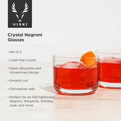 Viski Raye Crystal Negroni Glasses, Lowball Cocktail Glasses Premium Crystal - Image 2