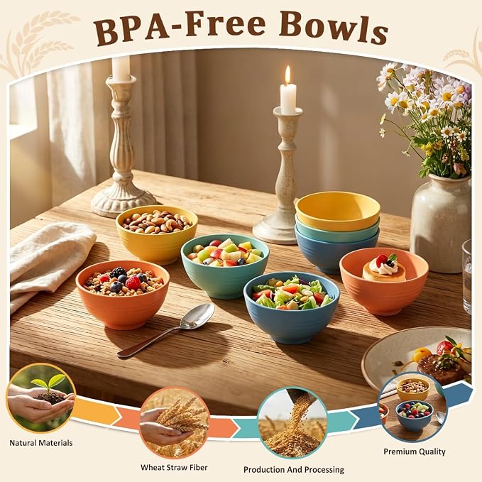 Wheat Straw Bowls 10oz, Small Plastic Bowl Reusable, Unbreakable Dessert Bowls - Image 3