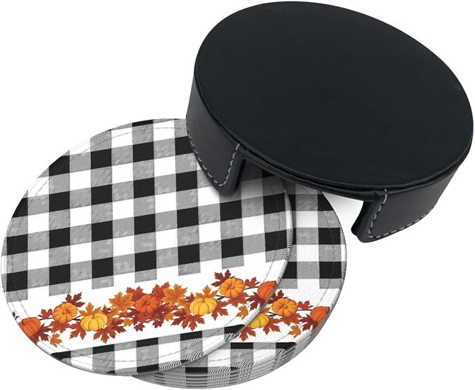 6 Pcs Thanksgiving Fall Pumpkin Maple Leaves Black White Buffalo Check Plaid - Image 5