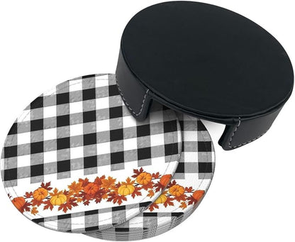 6 Pcs Thanksgiving Fall Pumpkin Maple Leaves Black White Buffalo Check Plaid - Image 5