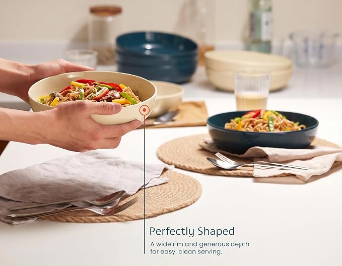 KooK Porcelain Pasta Bowl Set, For Soups and Salads, Serving Bowls, Large - Image 5