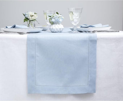 Solino Home 100% Linen Table Runner Sky Blue, Classic Hemstitch 14 x 156 in | by SolinoHome