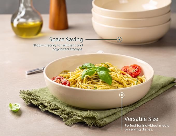 KooK Porcelain Pasta Bowl Set, For Soups and Salads, Serving Bowls, Large - Image 4