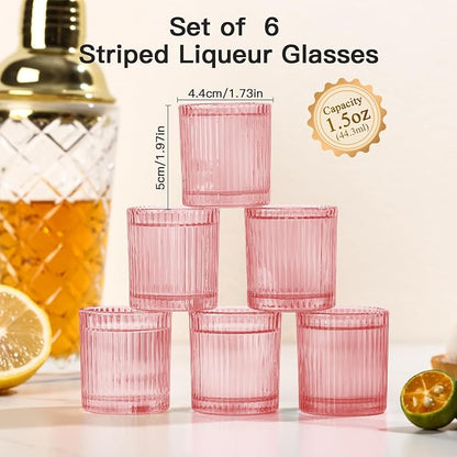 JOVGANK Mini Pink Shot Glasses Set of 6 – 1.5oz Small Vintage Ribbed Glassware - Image 2