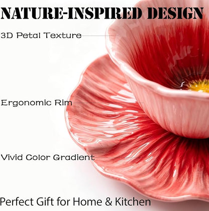 8.8 oz Tea Cups and Saucers, Flower-Shaped Ceramic Latte Art Cappuccino Cup and - Image 3