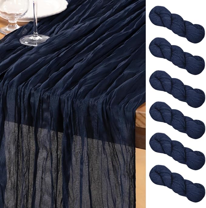 DeZerlor Navy Blue Cheesecloth Table Runners 6 Pack Christmas Runners | by DeZerlor