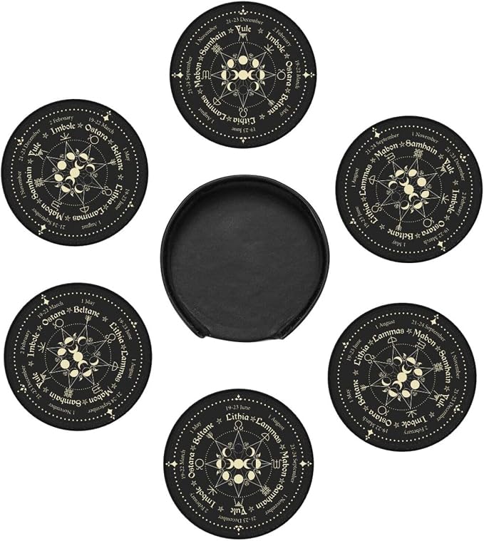 Mystic Witchy Leather Drinks Coasters - Image 4