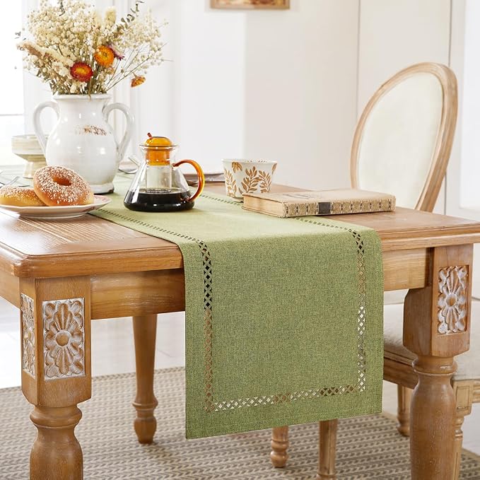 Rustic Burlap Table Runner, Sage Green Table Runners 72 inches Long | Double - Image 3