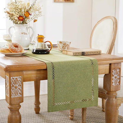 Rustic Burlap Table Runner, Sage Green Table Runners 72 inches Long | Double - Image 3